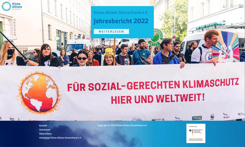 Screenshot der Startseite Jahresbericht 2022 der Klima-Allianz Deutschland